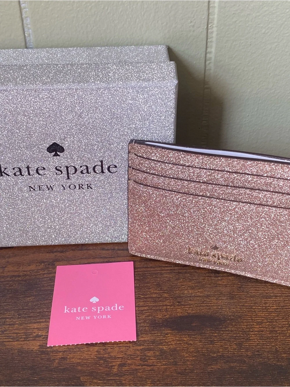 kate spade Rose Gold Glitter Card Holder NWT